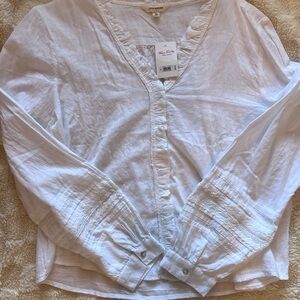 NWT - Lucky Brand White Long-Sleeve Linen Blouse